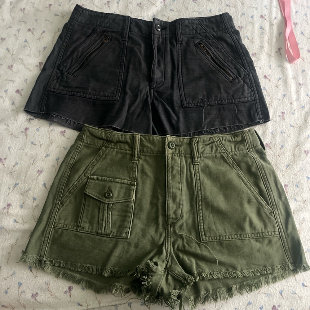 Casual High-Waist Utility Shorts - Black & Olive